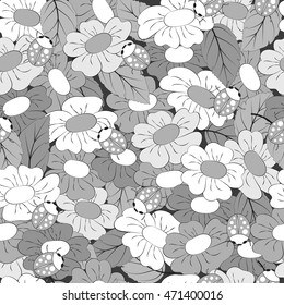 Seamless pattern of flowers and leaves. botany background