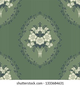 
seamless pattern of flowers, leaves and branches in the style of Damascus