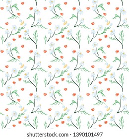 Seamless pattern with flowers, leaves, branches. Vector colorful endless floral background. The elegant illustration for fashion prints, fabric, scrapbook