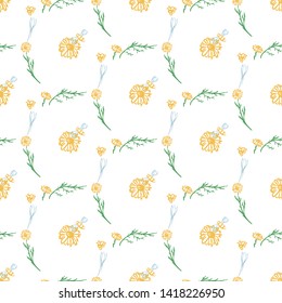 Seamless pattern with flowers, leaves, branches. Vector colorful endless floral background. The elegant illustration for fashion prints, fabric, scrapbook