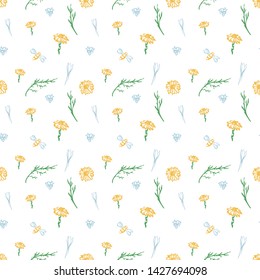 Seamless pattern with flowers, leaves, branches. Vector colorful endless floral background. The elegant illustration for fashion prints, fabric, scrapbook