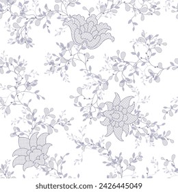 seamless pattern of flowers leaves and branches on white background