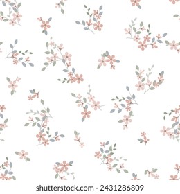 seamless pattern of flowers leaves and branches on white background