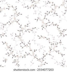 seamless pattern of flowers leaves and branches on white background