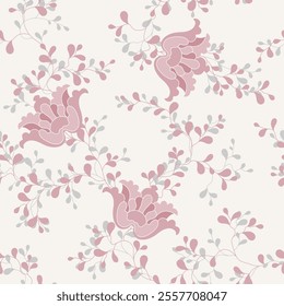 seamless pattern of flowers leaves and branches on white background