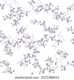 seamless pattern of flowers leaves and branches on white background