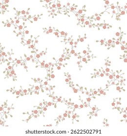 seamless pattern of flowers leaves and branches on white background