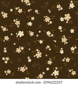 Seamless pattern with flowers and leaves. brown background. Fashionable print for textiles, fabric and wallpaper.