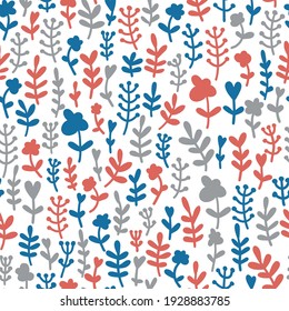 Seamless pattern with flowers and leaves. Colorful flat floral background for wallpaper, wrapping paper, surface design