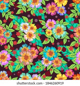 Nahtlose Muster Blumen und Blätter bunter Hintergrund.