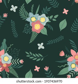 Patrón sin foco con flores y hojas. Textura floral creativa. Excelente para tela, vectores textiles Ilustración