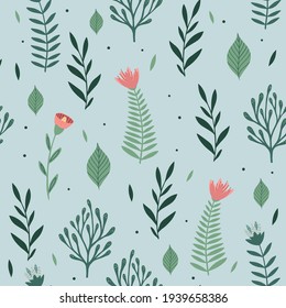 Seamless pattern with flowers and leaves. Creative floral texture. Great for fabric, textile Vector Illustration