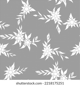 A seamless pattern of flowers and leaves cut out of a fine grid. Transparent.