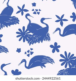 Seamless pattern with flowers and leaves and cute bunnies. Vector file for designs.