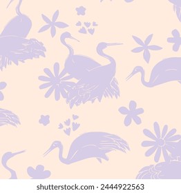 Seamless pattern with flowers and leaves and cute bunnies. Vector file for designs.