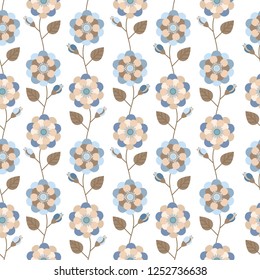 Seamless pattern with  flowers and leaves for fabric, textile, wrapping paper, card, invitation, wallpaper, web design, background. Elements isolated on white background. 