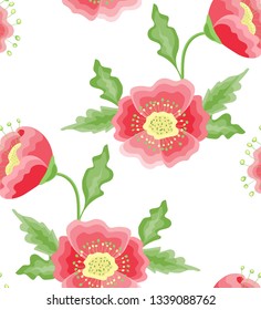 Seamless pattern with  flowers and leaves for fabric, textile, wrapping paper, card, invitation, wallpaper, web design, background. Elements isolated on background.