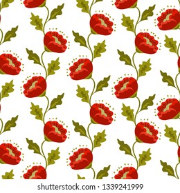 Seamless pattern with  flowers and leaves for fabric, textile, wrapping paper, card, invitation, wallpaper, web design, background. Elements isolated on background.