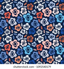 Seamless pattern with flowers, leaves. Floral background texture. Fabric design