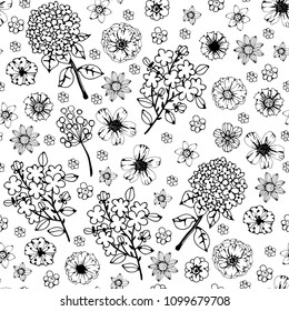 Seamless pattern with flowers, leaves. Floral background texture. Fabric design
