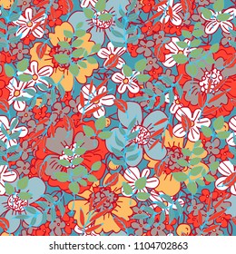 Seamless pattern with flowers, leaves. Floral background texture. Summer print. Fabric design