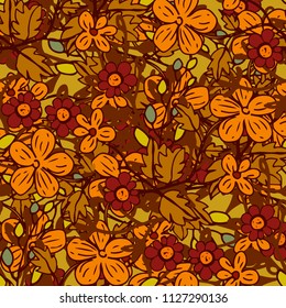 Seamless pattern with flowers, leaves. Floral background. Fabric design