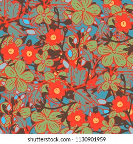 Seamless pattern with flowers, leaves. Floral background. Fabric design