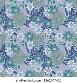 Seamless pattern with flowers, leaves. Floral background. Fabric design, wallpaper