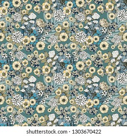 Seamless pattern with flowers, leaves. Floral background. Fabric design, wallpaper
