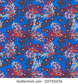 Seamless pattern with flowers, leaves. Floral background. Fabric design, wallpaper