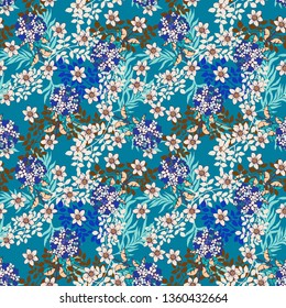 Seamless pattern with flowers, leaves. Floral background. Fabric design, wallpaper