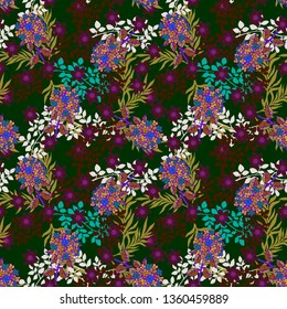 Seamless pattern with flowers, leaves. Floral background. Fabric design, wallpaper