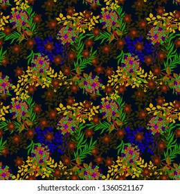 Seamless pattern with flowers, leaves. Floral background. Fabric design, wallpaper