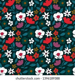 Seamless pattern with flowers, leaves. Floral vintage background. Summer print. Fabric design, wallpaper