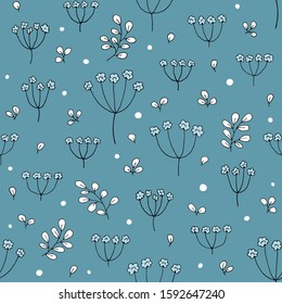 Seamless pattern with flowers and leaves. Floral drawing with line-art. Eps10 vector.