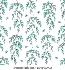 Seamless pattern with flowers and leaves. Floral drawing with line-art. Eps10 vector.