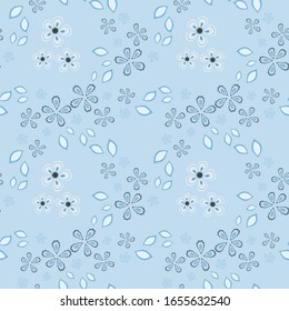 Patrón sin inconvenientes de flores y hojas. El adorno floral está situado en orden geométrico. Diseño para textiles, papel, embalaje, ropa de cama. Ilustración vectorial.