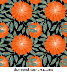 Seamless pattern with flowers, leaves. Floral background. Fabric design