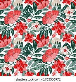 Seamless pattern with flowers, leaves. Floral background. Fabric design