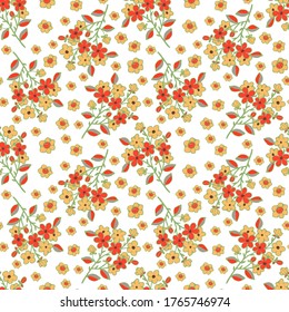 Seamless pattern with flowers, leaves. Floral background. Summer print. Fabric design, wallpaper