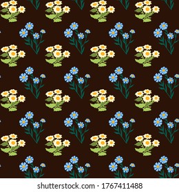Seamless pattern with flowers, leaves. Floral background. Summer print. Fabric design, silk