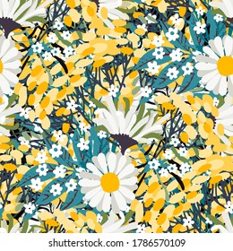 Seamless pattern with flowers, leaves. Floral background. Summer print. Fabric design, wallpaper