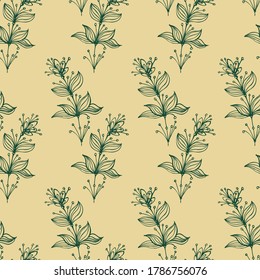 Seamless pattern of flowers and leaves. Floral ornament located in the style of hand-drawn. Design for textile, paper, packaging, bedding from colorful doodle elements. Vector illustration