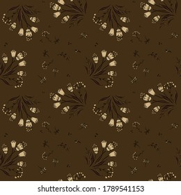 Patrón sin foco de flores y hojas. Ornamento floral situado en el estilo dibujado a mano. Diseño para textil, papel, embalaje, ropa de cama de elementos de doodle coloridos. Ilustración del vector