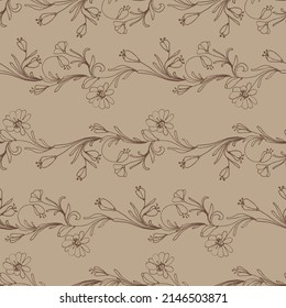 Patrón sin foco de flores y hojas. Ornamento floral. Diseño para textiles, papel, embalaje, ropa de cama. Ilustración vectorial.