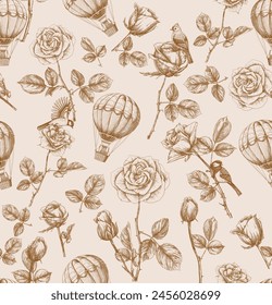 Seamless pattern with flowers and leaves. Floral pattern for Wallpaper, paper and fabric. hand drawing. 