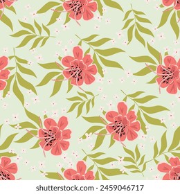 Seamless pattern with flowers, leaves. Floral background. Fabric design