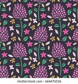 Seamless pattern with flowers, leaves. Floral repeating background