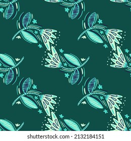 Seamless pattern with flowers and leaves in folk style. Naive art. Abstract floral wallpaper. Design for fabric, textile print, surface, wrapping, cover, greeting card. Vector illustration