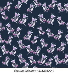 Seamless pattern with flowers and leaves in folk style. Naive art. Abstract floral wallpaper. Design for fabric, textile print, surface, wrapping, cover, greeting card. Vector illustration